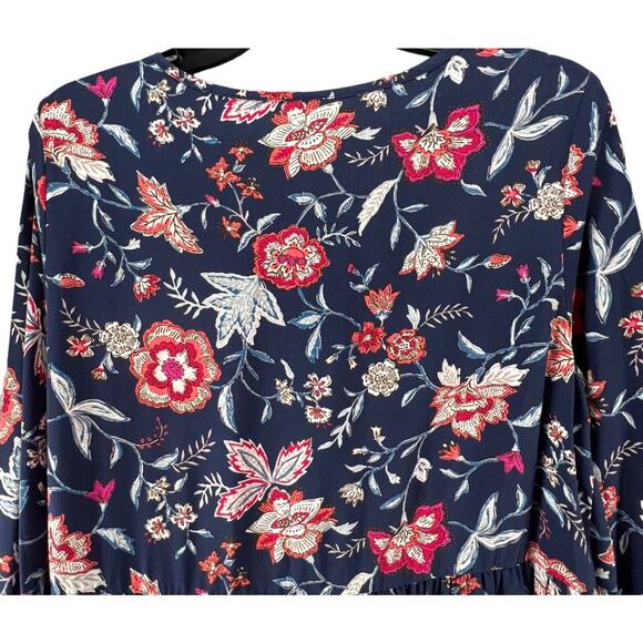 Old Navy Dress Womens Medium Blue Floral Rayon Boho Long Sleeve Mini Keyhole NEW - Picture 6 of 14